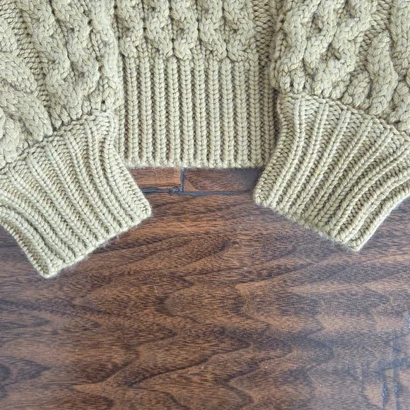 Proenza Schouler White Label Chunky Cable Bell Sleeve Crop Sweater Tan/Gold XS